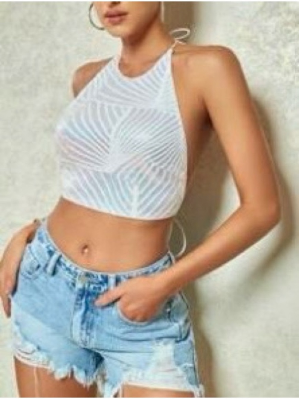 D&M Sparkly Backless Halter Neck Top